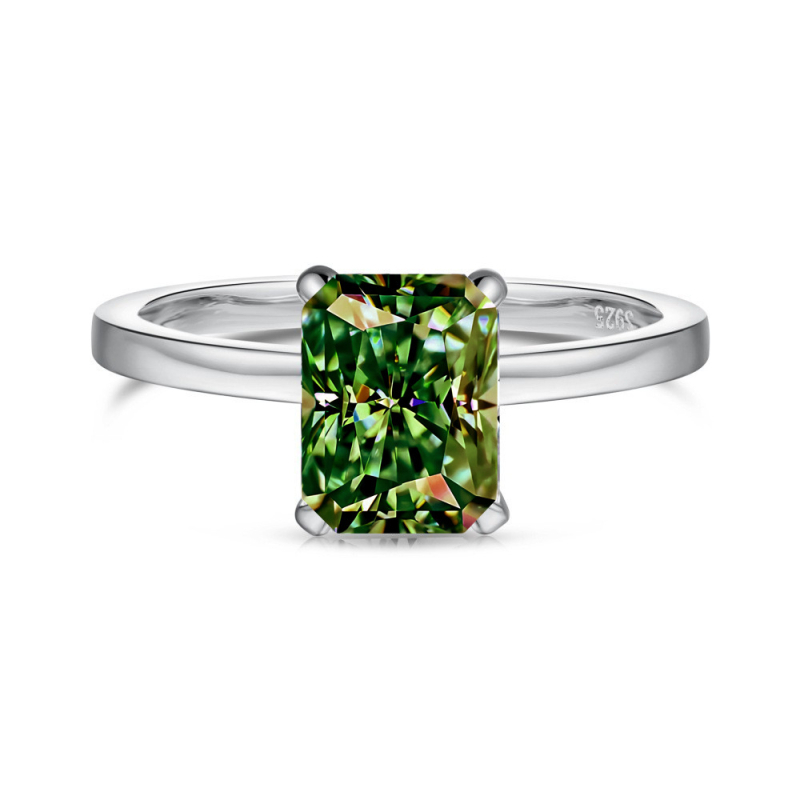 Moissanito žiedas su geometrine forma iš 925 sidabro, elektroplakavimas, moterims