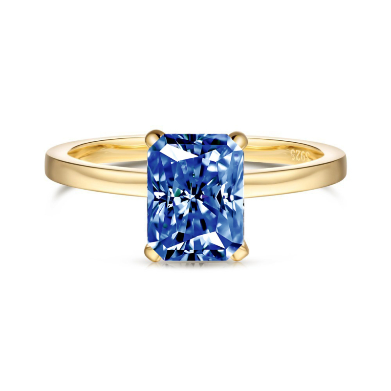 Moissanito žiedas su geometrine forma iš 925 sidabro, elektroplakavimas, moterims