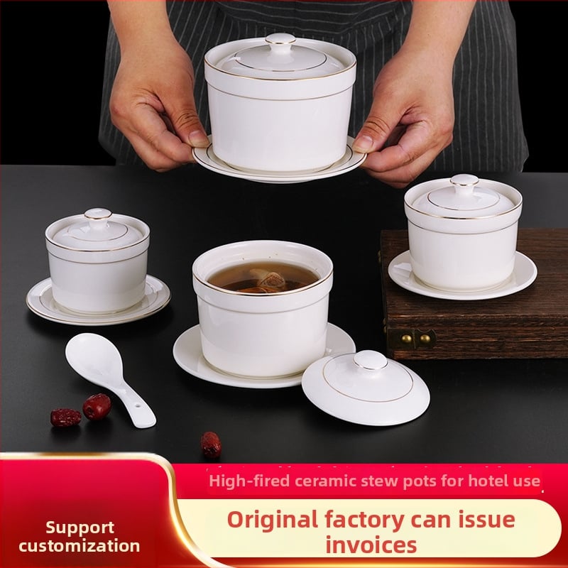 Portselanist kauss hotellidele, kaasaegse minimalistliku disainiga; sobib suppidele, hautistele ja aurutatud munadele; ärikingitus