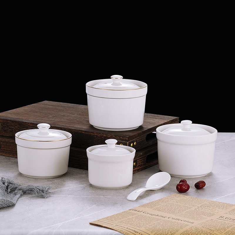 Portselanist kauss hotellidele, kaasaegse minimalistliku disainiga; sobib suppidele, hautistele ja aurutatud munadele; ärikingitus