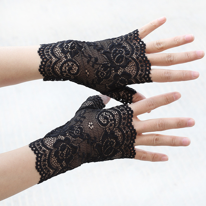 Дантелени ръкавици с полупалци за сватбена фотосесия, женски, декоративни, стил: полупалци, материал: дантела