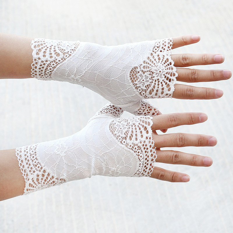 Дантелени ръкавици с полупалци за сватбена фотосесия, женски, декоративни, стил: полупалци, материал: дантела