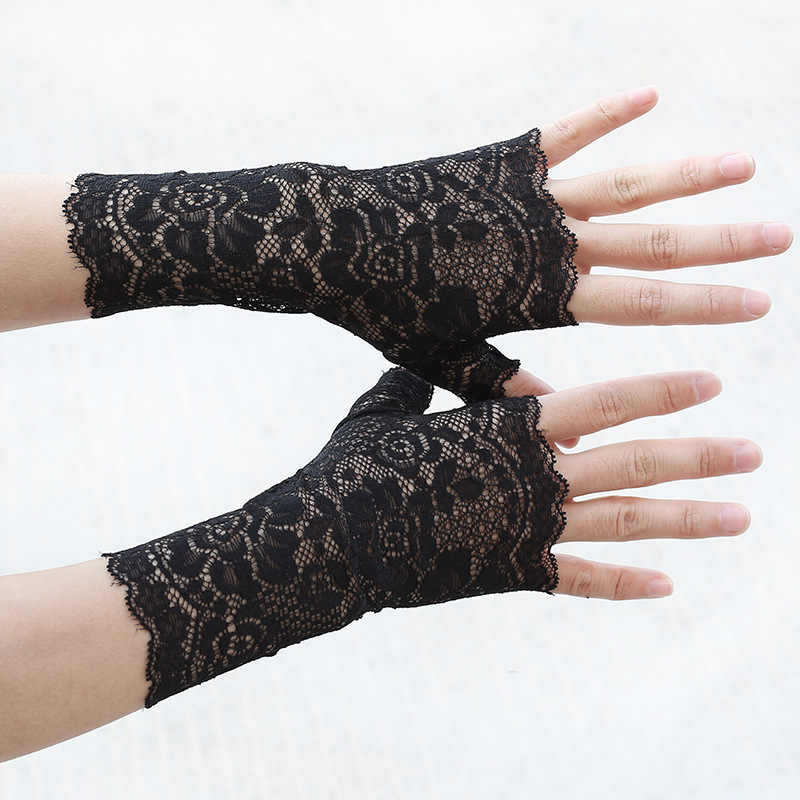 Дантелени ръкавици с полупалци за сватбена фотосесия, женски, декоративни, стил: полупалци, материал: дантела