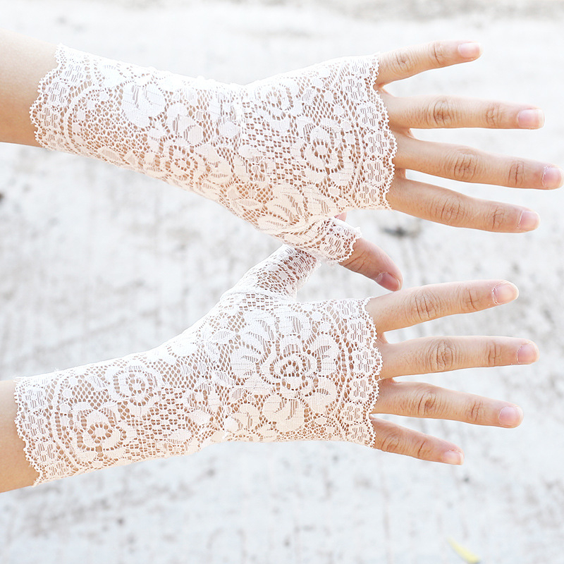 Дантелени ръкавици с полупалци за сватбена фотосесия, женски, декоративни, стил: полупалци, материал: дантела