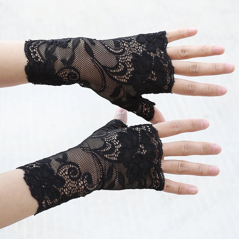 Дантелени ръкавици с полупалци за сватбена фотосесия, женски, декоративни, стил: полупалци, материал: дантела