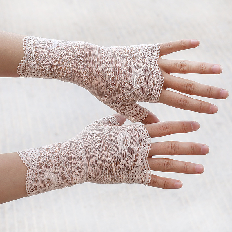 Дантелени ръкавици с полупалци за сватбена фотосесия, женски, декоративни, стил: полупалци, материал: дантела
