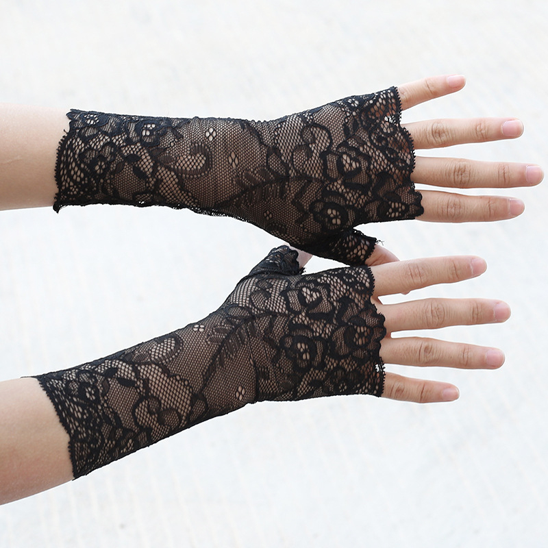 Дантелени ръкавици с полупалци за сватбена фотосесия, женски, декоративни, стил: полупалци, материал: дантела