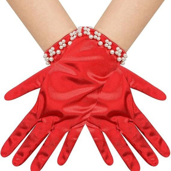 Булчински ръкавици с перли и мъниста — къс стил, оригинален дизайн за жени
