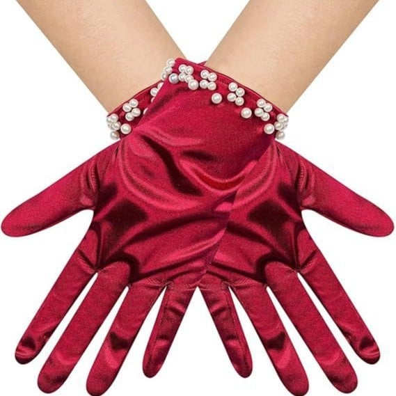 Булчински ръкавици с перли и мъниста — къс стил, оригинален дизайн за жени