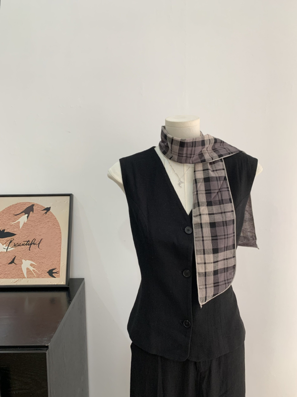 Kopljev šal s kariranim uzorkom i mašnicom za kosu, ljeto, korejski stil sladak vilinski stil, ravno tkanje