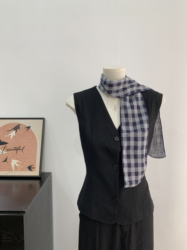 Kopljev šal s kariranim uzorkom i mašnicom za kosu, ljeto, korejski stil sladak vilinski stil, ravno tkanje