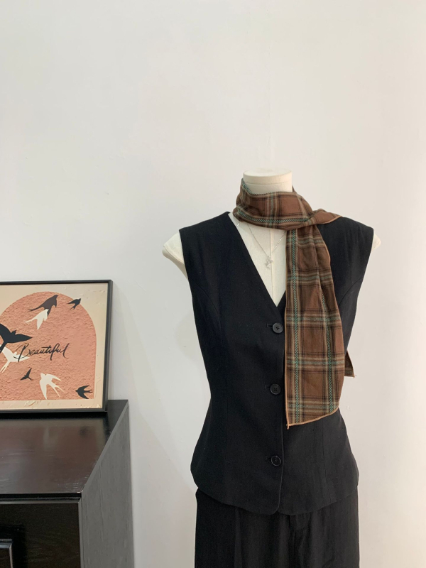 Kopljev šal s kariranim uzorkom i mašnicom za kosu, ljeto, korejski stil sladak vilinski stil, ravno tkanje
