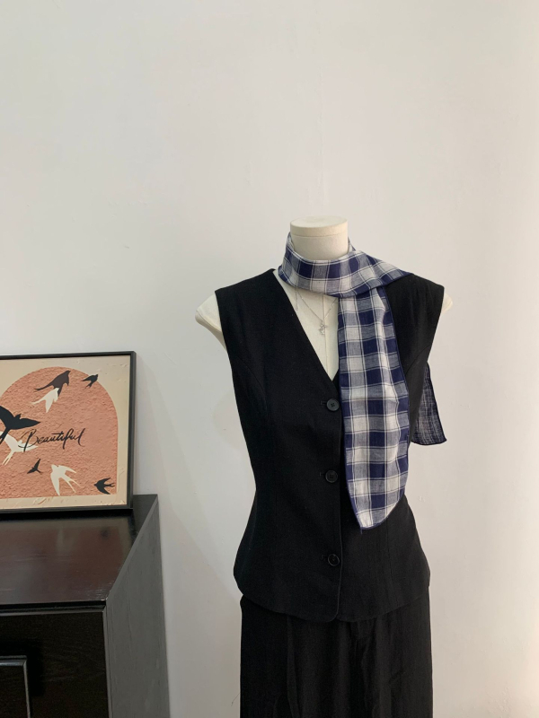 Kopljev šal s kariranim uzorkom i mašnicom za kosu, ljeto, korejski stil sladak vilinski stil, ravno tkanje