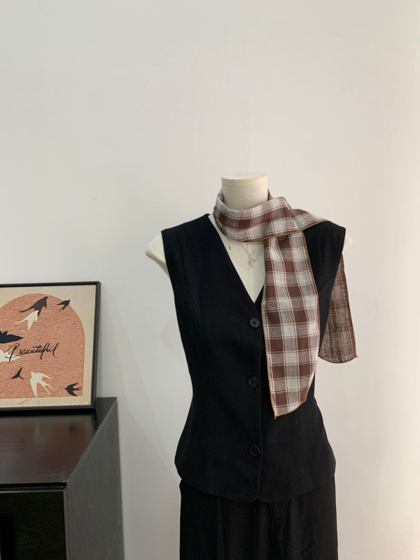 Kopljev šal s kariranim uzorkom i mašnicom za kosu, ljeto, korejski stil sladak vilinski stil, ravno tkanje