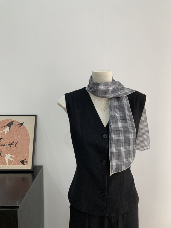 Kopljev šal s kariranim uzorkom i mašnicom za kosu, ljeto, korejski stil sladak vilinski stil, ravno tkanje