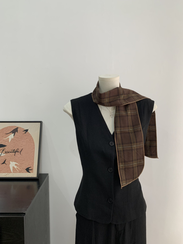 Kopljev šal s kariranim uzorkom i mašnicom za kosu, ljeto, korejski stil sladak vilinski stil, ravno tkanje