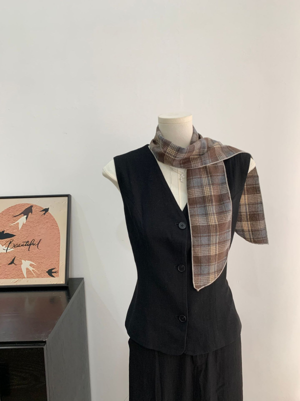 Kopljev šal s kariranim uzorkom i mašnicom za kosu, ljeto, korejski stil sladak vilinski stil, ravno tkanje
