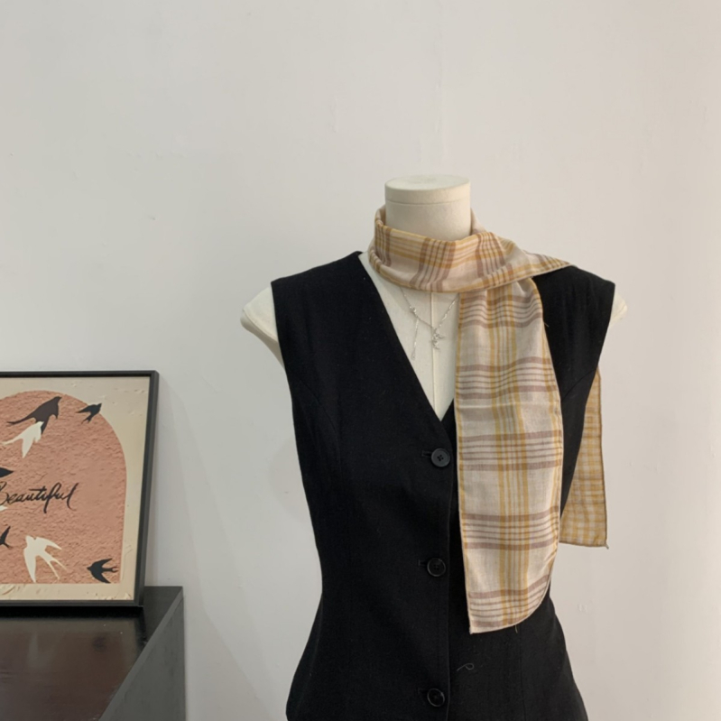 Kopljev šal s kariranim uzorkom i mašnicom za kosu, ljeto, korejski stil sladak vilinski stil, ravno tkanje