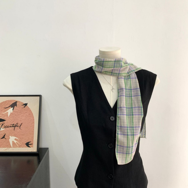 Kopljev šal s kariranim uzorkom i mašnicom za kosu, ljeto, korejski stil sladak vilinski stil, ravno tkanje