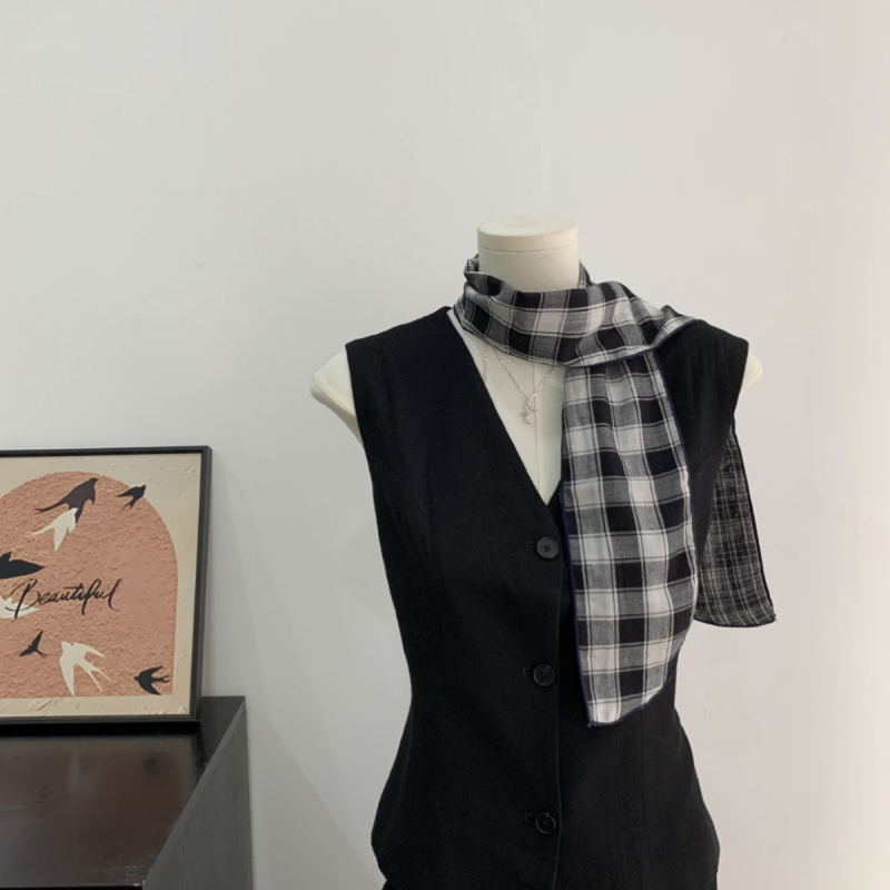 Kopljev šal s kariranim uzorkom i mašnicom za kosu, ljeto, korejski stil sladak vilinski stil, ravno tkanje