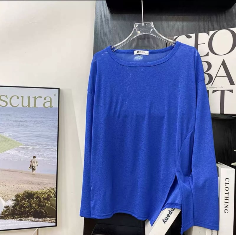 Свободно падаща тениска с дълъг ръкав за слънцезащита, с разрез, UPF50+