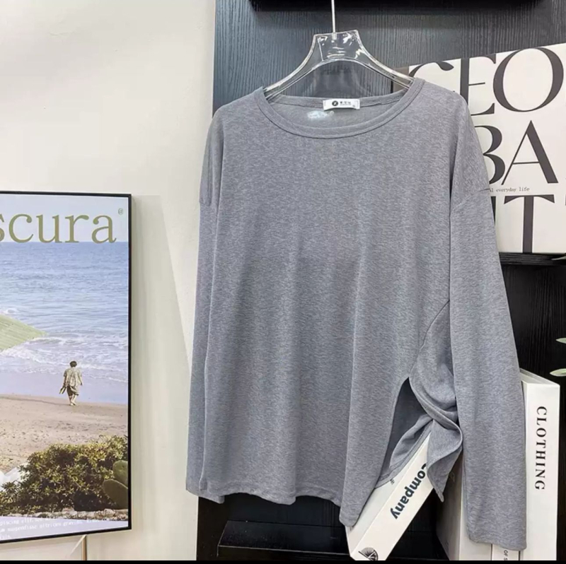 Свободно падаща тениска с дълъг ръкав за слънцезащита, с разрез, UPF50+