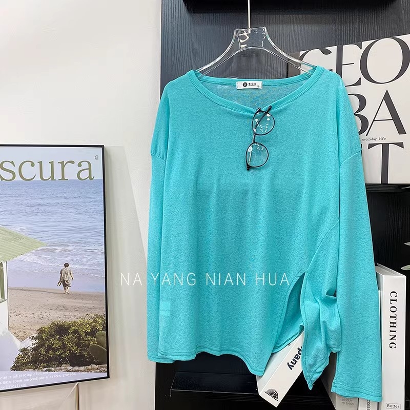 Свободно падаща тениска с дълъг ръкав за слънцезащита, с разрез, UPF50+