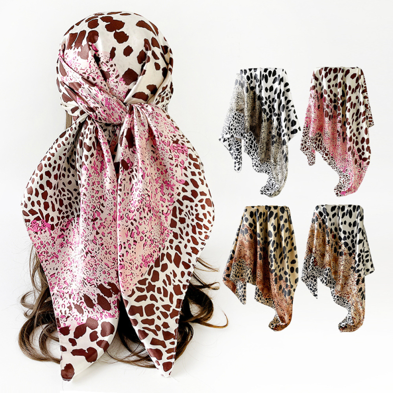 Šal s leopard uzorom, poliester satenski kvadratni šal, twill tkanje, tisak, podrijetlo Jinhua