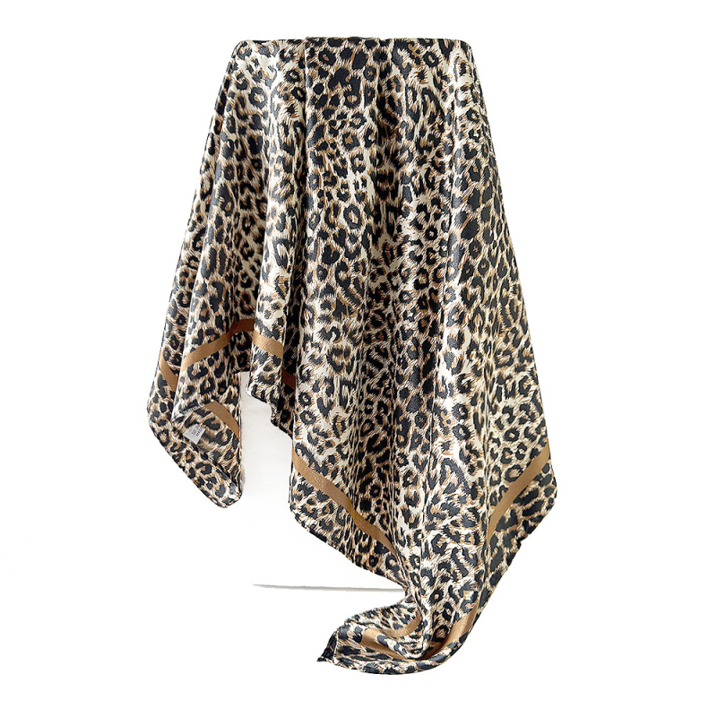 Šal s leopard uzorom, poliester satenski kvadratni šal, twill tkanje, tisak, podrijetlo Jinhua