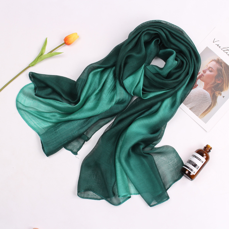 Șal din mătase de mulberry, gradient, tie-dye, tricot simplu, toamnă, accesoriu versatil