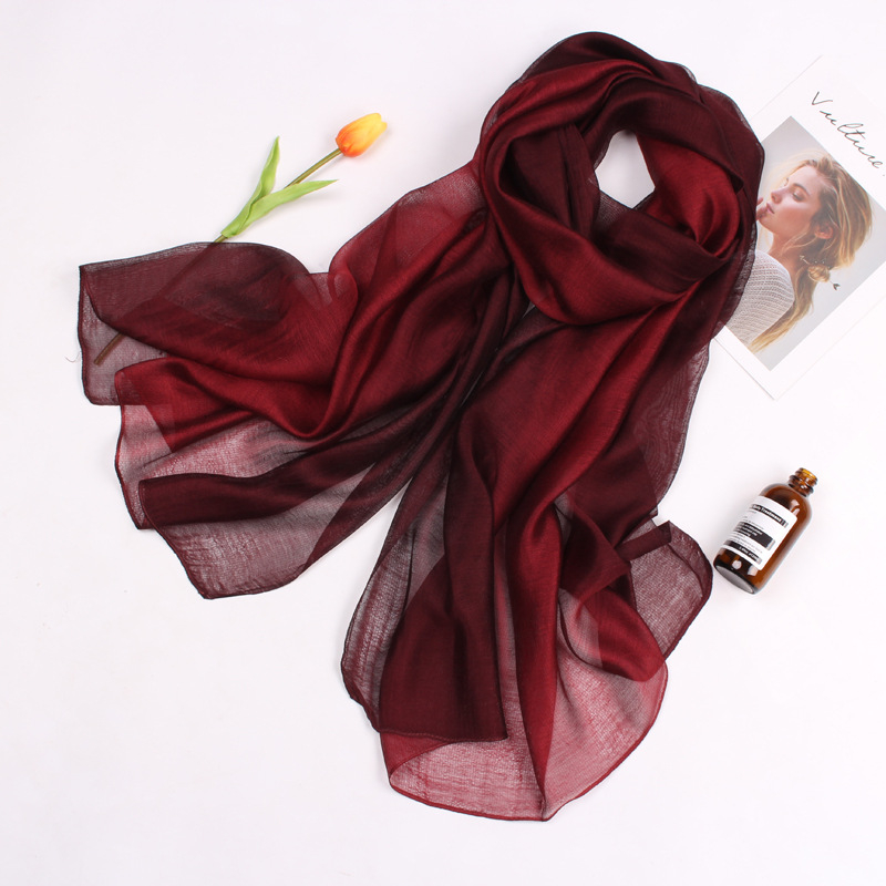 Șal din mătase de mulberry, gradient, tie-dye, tricot simplu, toamnă, accesoriu versatil