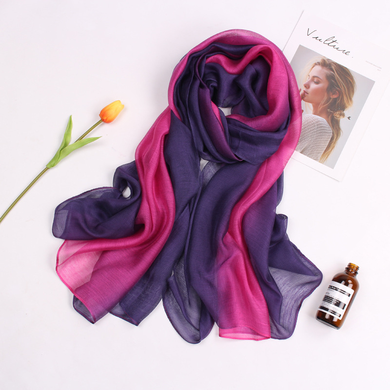 Șal din mătase de mulberry, gradient, tie-dye, tricot simplu, toamnă, accesoriu versatil