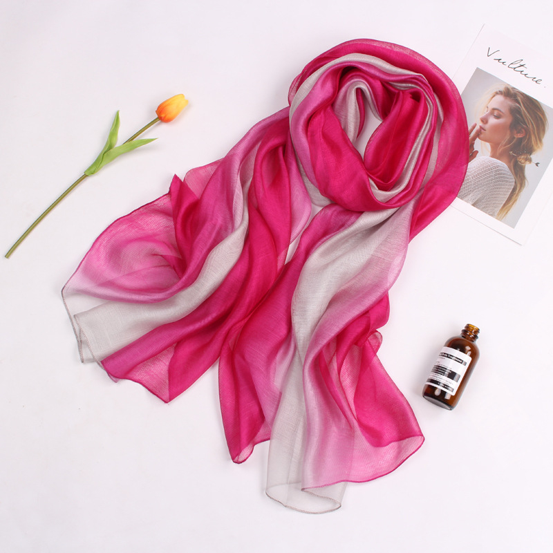 Șal din mătase de mulberry, gradient, tie-dye, tricot simplu, toamnă, accesoriu versatil
