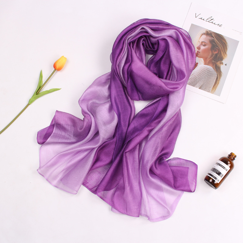 Șal din mătase de mulberry, gradient, tie-dye, tricot simplu, toamnă, accesoriu versatil