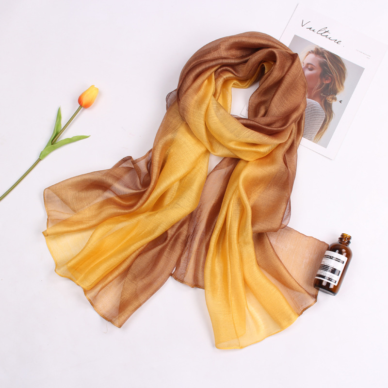 Șal din mătase de mulberry, gradient, tie-dye, tricot simplu, toamnă, accesoriu versatil
