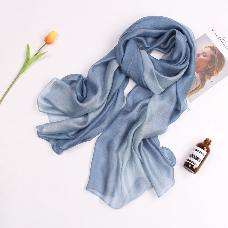 Șal din mătase de mulberry, gradient, tie-dye, tricot simplu, toamnă, accesoriu versatil