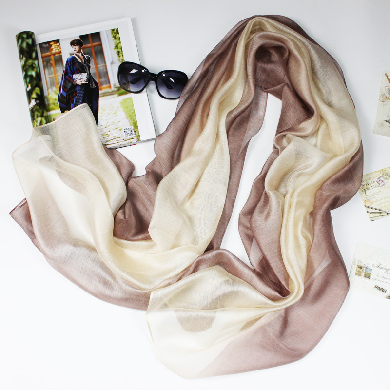 Șal din mătase de mulberry, gradient, tie-dye, tricot simplu, toamnă, accesoriu versatil