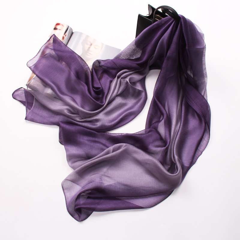 Șal din mătase de mulberry, gradient, tie-dye, tricot simplu, toamnă, accesoriu versatil