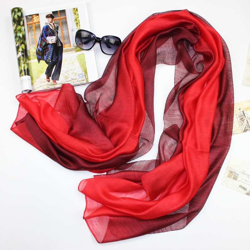 Șal din mătase de mulberry, gradient, tie-dye, tricot simplu, toamnă, accesoriu versatil