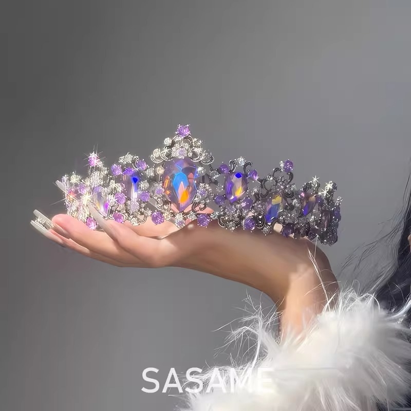 Tiara de mireasă din aliaj, cu cristale Rhinestone, finisaj electroplacat, formă de coroană, accesoriu de nuntă