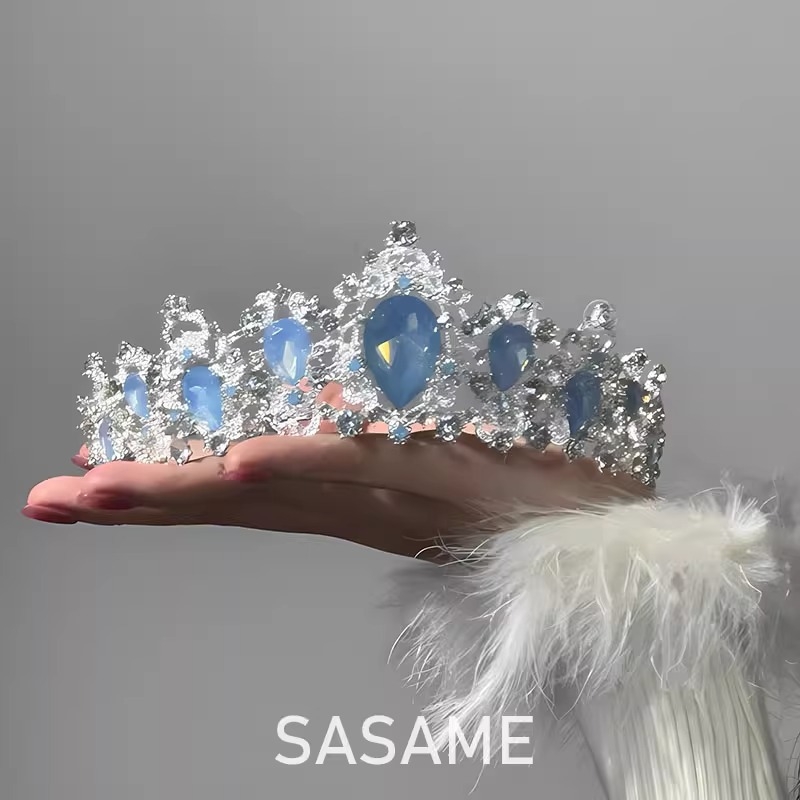 Tiara de mireasă din aliaj, cu cristale Rhinestone, finisaj electroplacat, formă de coroană, accesoriu de nuntă