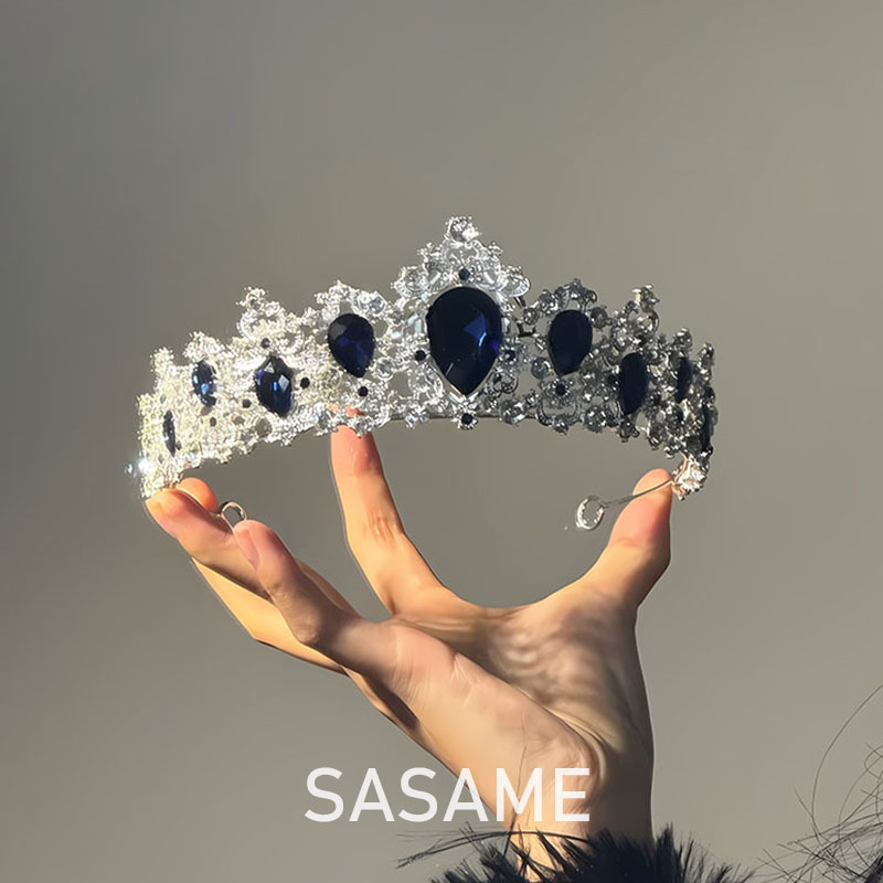 Tiara de mireasă din aliaj, cu cristale Rhinestone, finisaj electroplacat, formă de coroană, accesoriu de nuntă