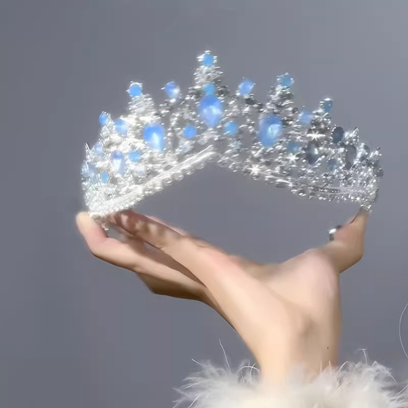 Tiara de mireasă din aliaj, cu cristale Rhinestone, finisaj electroplacat, formă de coroană, accesoriu de nuntă