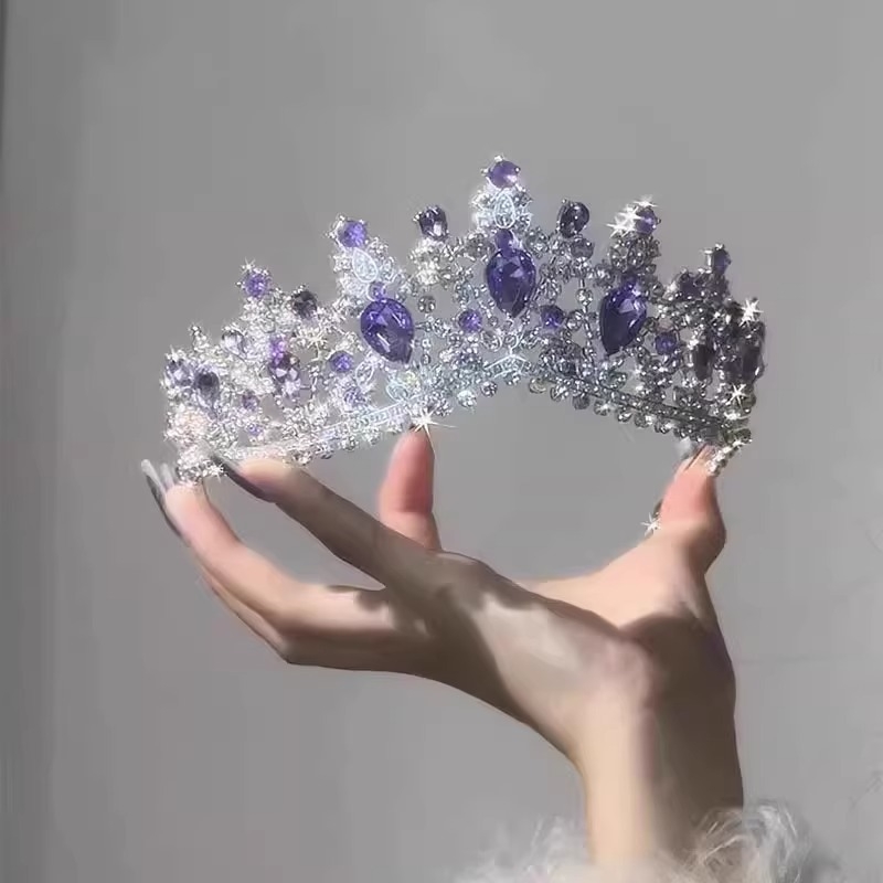 Tiara de mireasă din aliaj, cu cristale Rhinestone, finisaj electroplacat, formă de coroană, accesoriu de nuntă