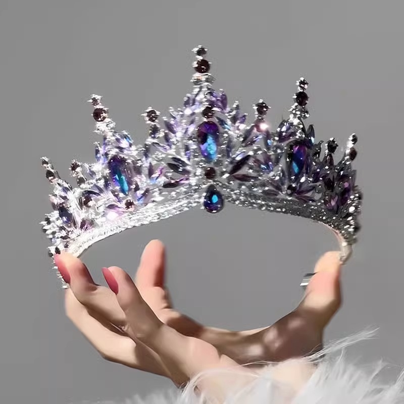 Tiara de mireasă din aliaj, cu cristale Rhinestone, finisaj electroplacat, formă de coroană, accesoriu de nuntă
