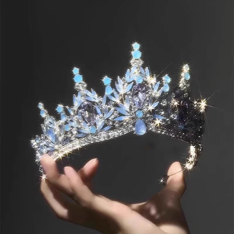 Tiara de mireasă din aliaj, cu cristale Rhinestone, finisaj electroplacat, formă de coroană, accesoriu de nuntă