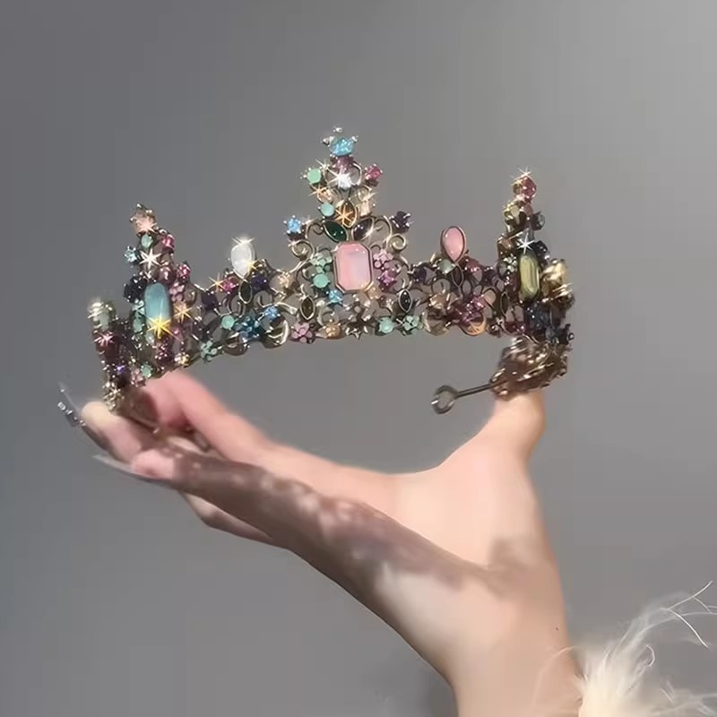 Tiara de mireasă din aliaj, cu cristale Rhinestone, finisaj electroplacat, formă de coroană, accesoriu de nuntă