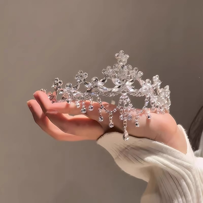 Tiara de mireasă din aliaj, cu cristale Rhinestone, finisaj electroplacat, formă de coroană, accesoriu de nuntă