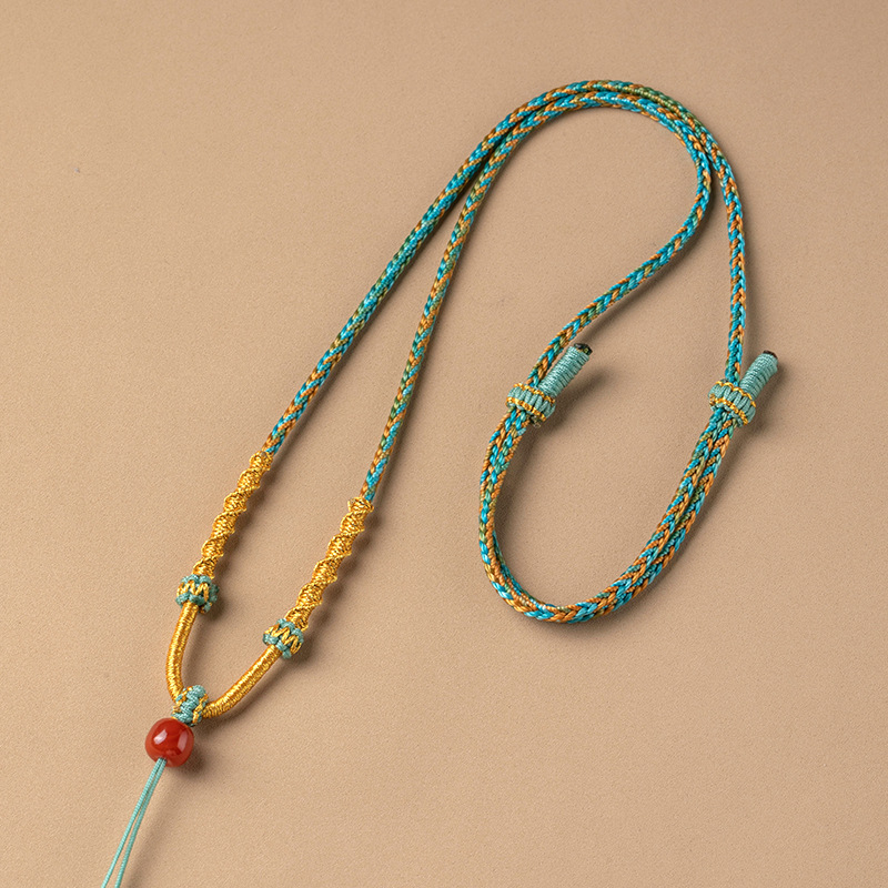 Virvės pakabukas kaklo vėrinys, rankų audimo, reguliuojamas virvė, Craftsman juvelyrika, ruduo 2024