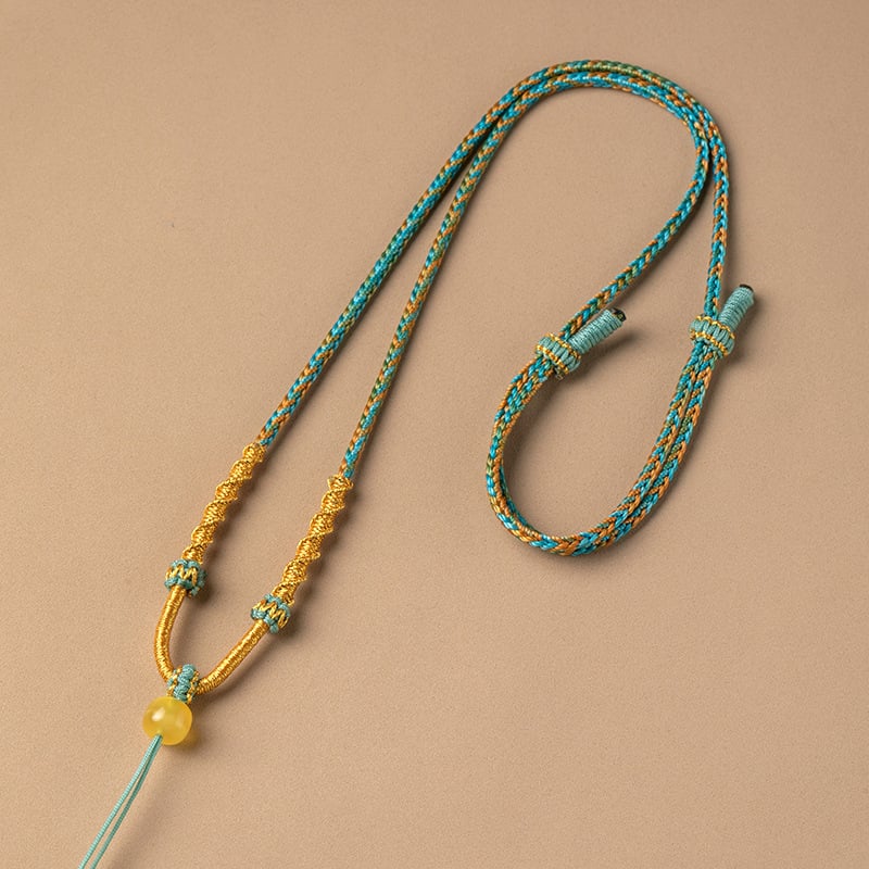 Virvės pakabukas kaklo vėrinys, rankų audimo, reguliuojamas virvė, Craftsman juvelyrika, ruduo 2024